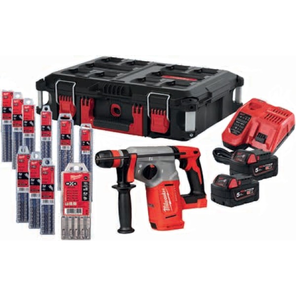 MILWAUKEE M18BLHX100P-502P brezkrtačno kladivo SDS-Plus s svedri4933498243