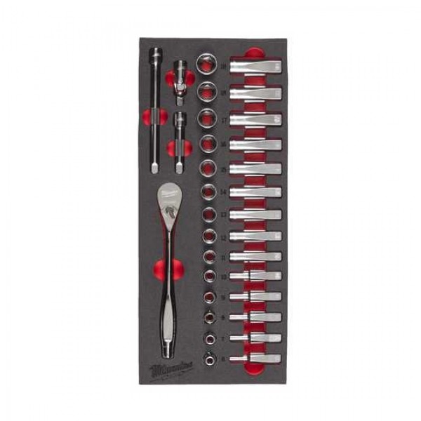 MILWAUKEE Račna in natični ključi 3/8" v penastem vložku 32 delni set 4932479825