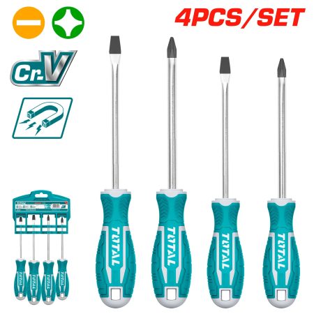 4-delni set izvijačev, CRV/ SL5.5X100mm/SL6.5X150mm/ PH1X100mm/ PH2X150mm (THT250604)