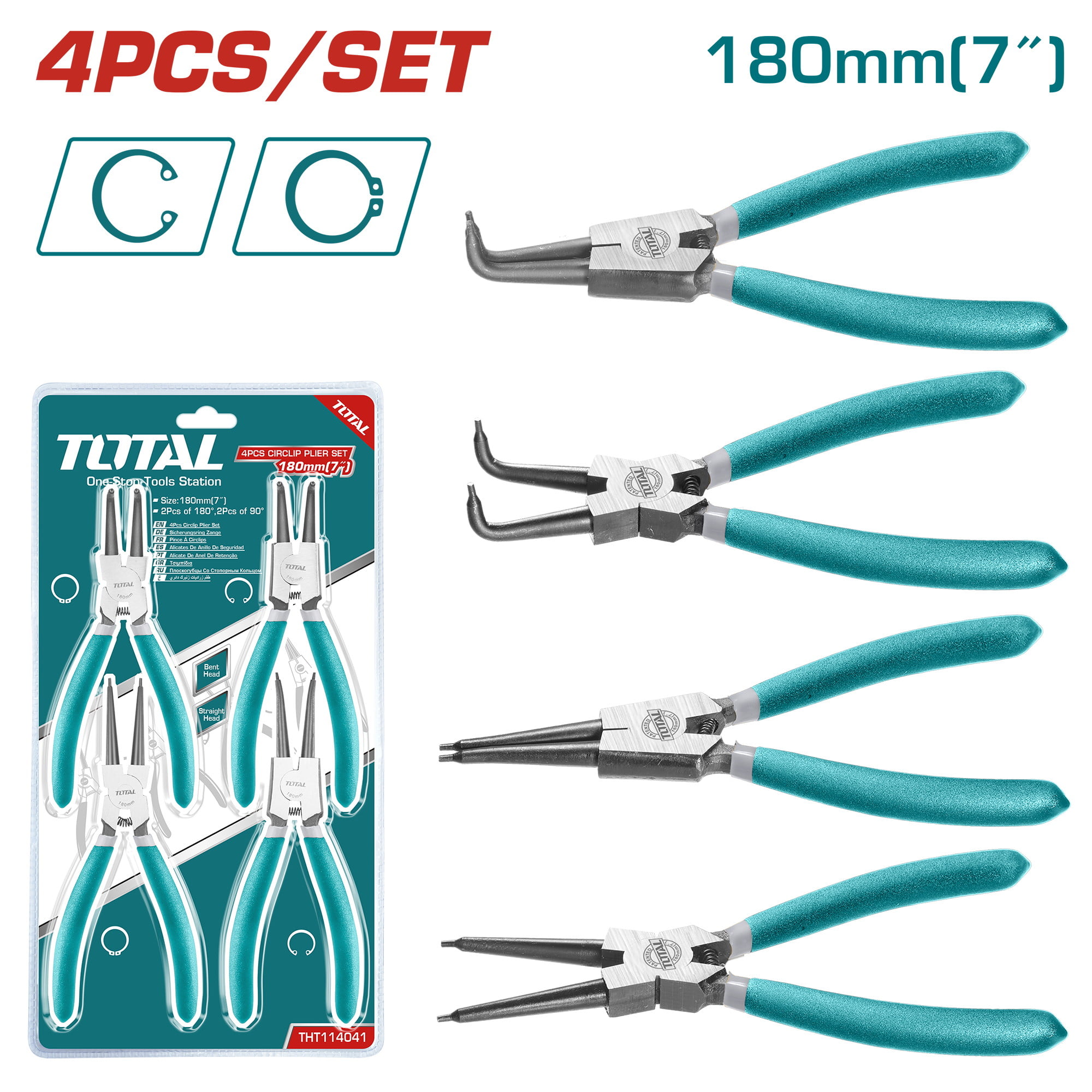4-delni set koničaste ukrivljene klešče 180mm (THT114041)