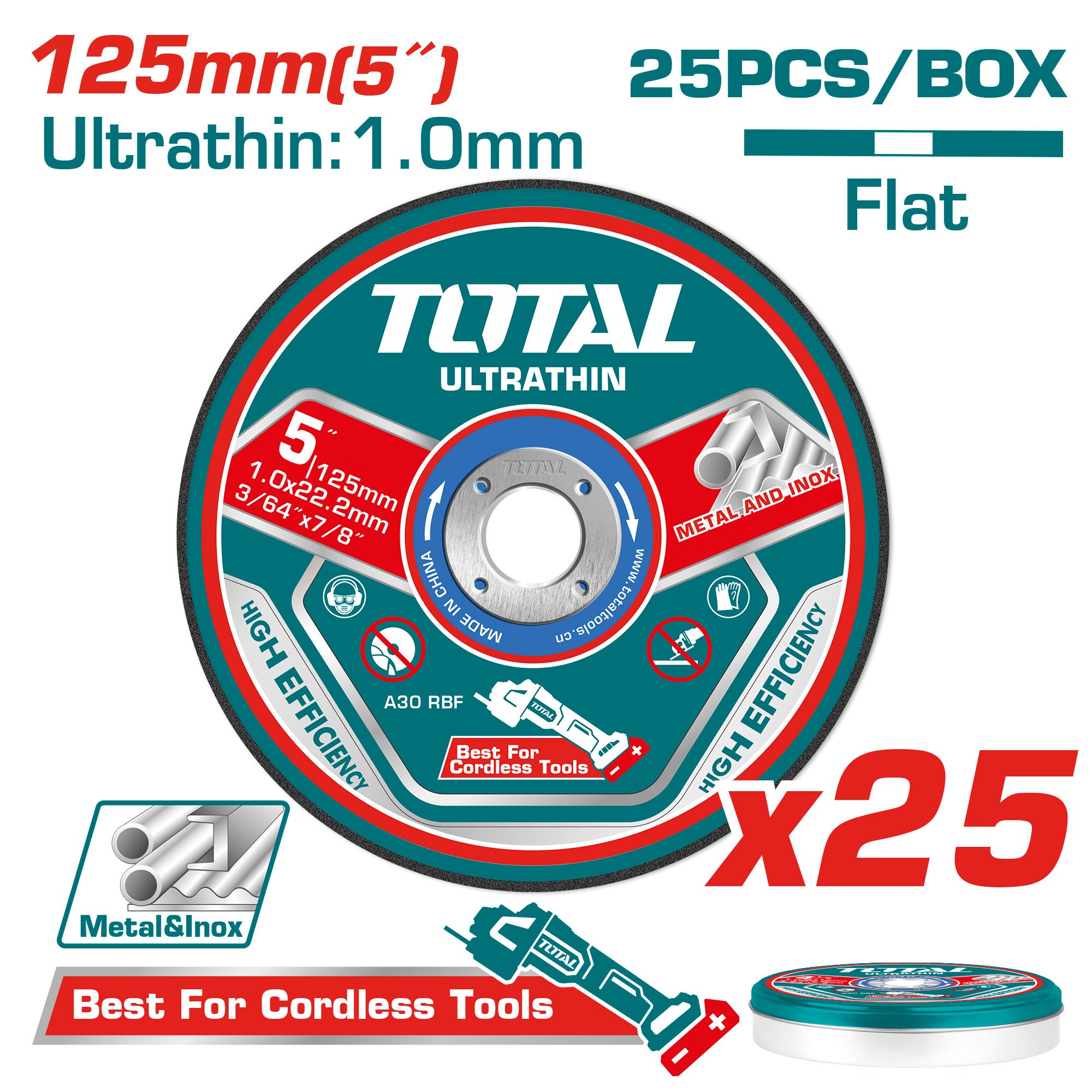 25 kosov/komplet ultra tanke plošče za rezanje kovine 125x1x22,2 mm (TAC21012525)