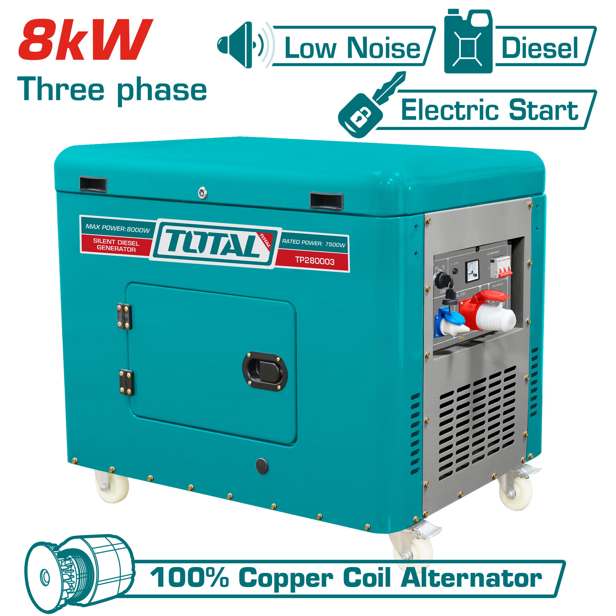 3-fazni tihi dizelski generator 8kW, 25L/9KM/9ur/3000rpm (TP280003)